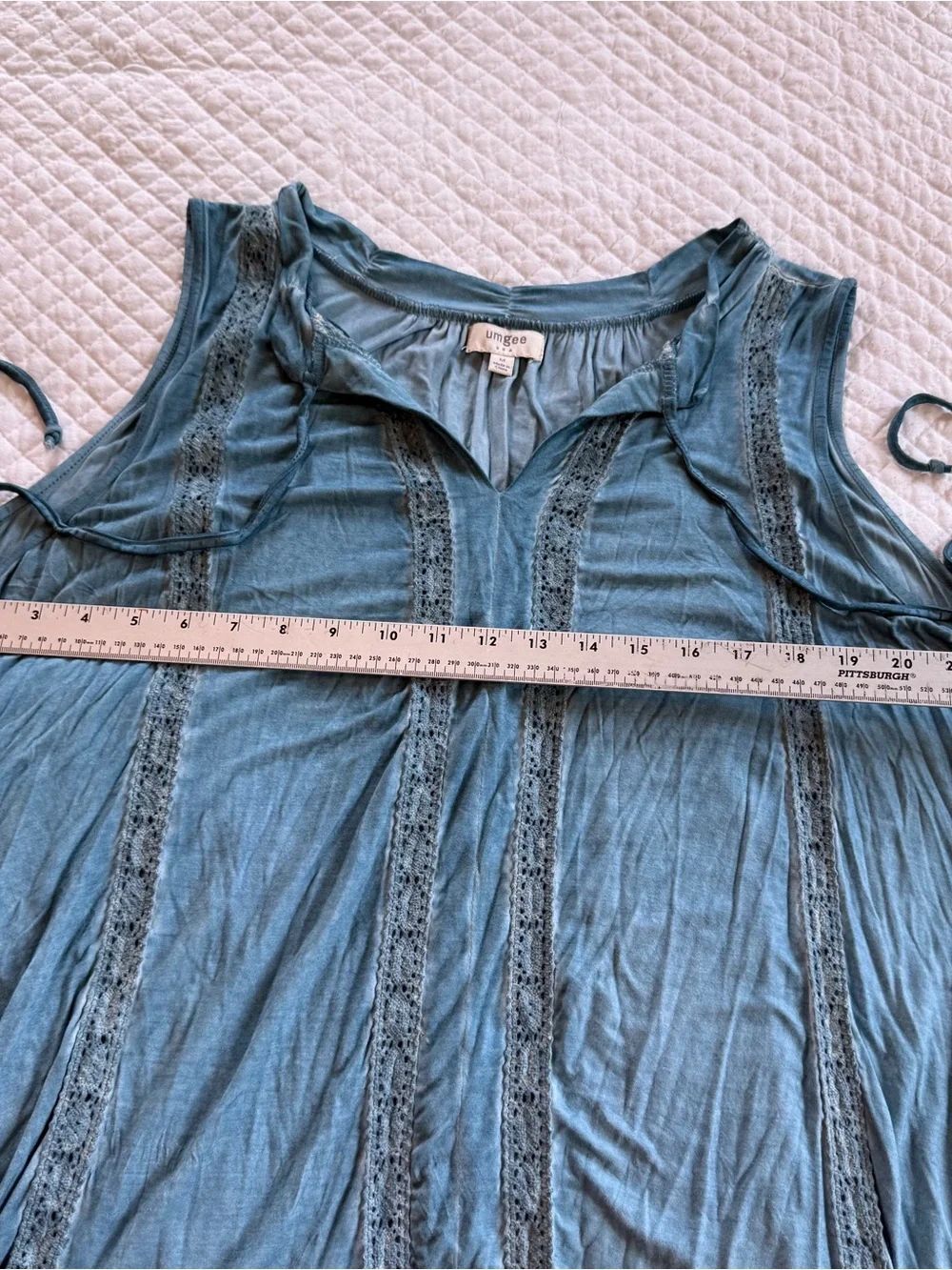 Umgee Light Blue Sleeveless Denim-Style Dress with Lace Trim - Picture 5 of 11
